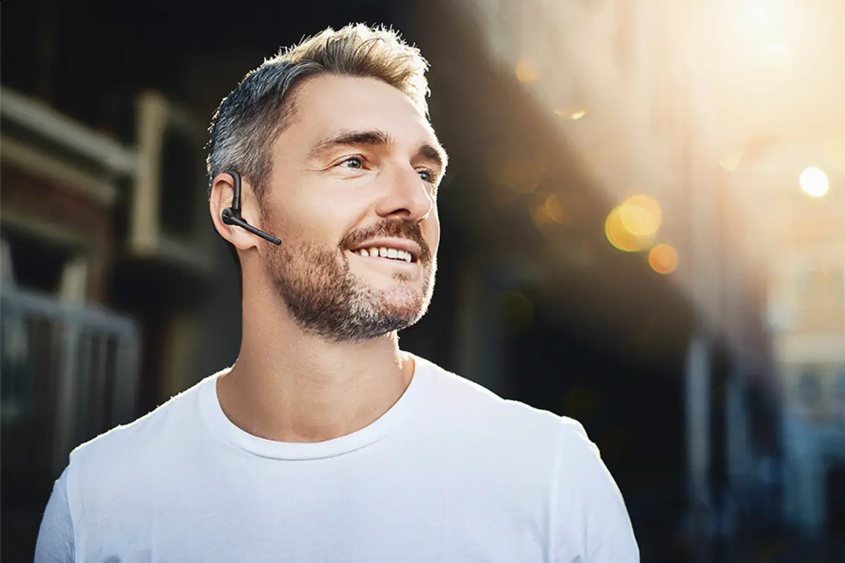 Representative Jabra Talk Series mobile Bluetooth headset in use