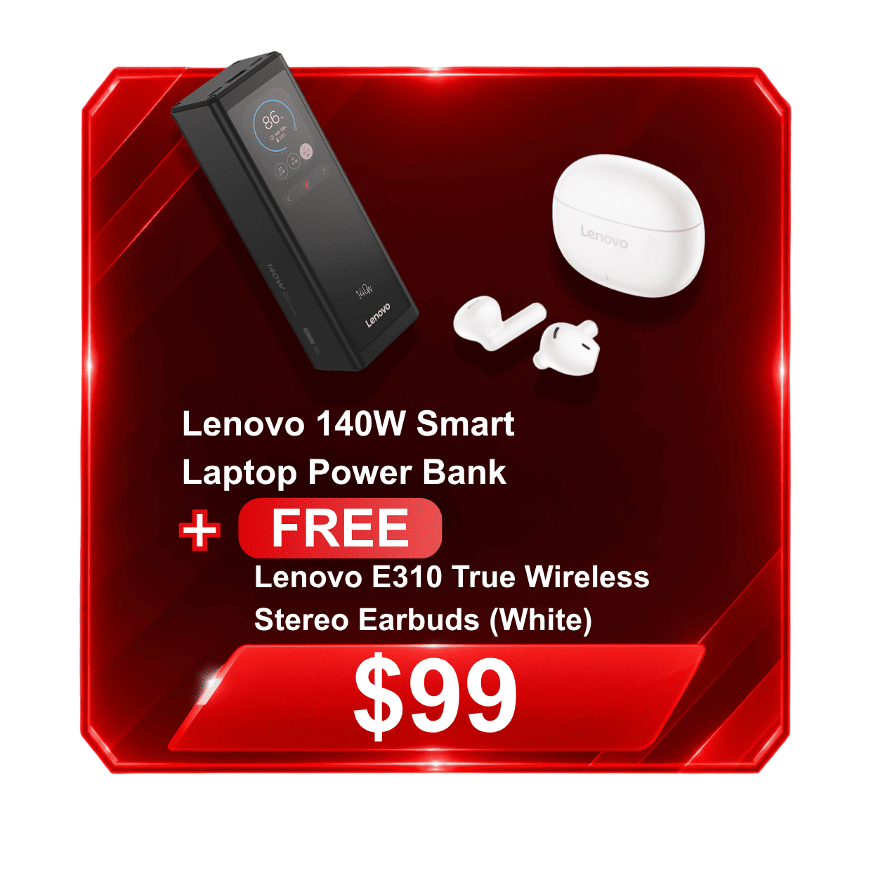 Lenovo 140W Smart Laptop Power Bank + FREE Lenovo E310 Earbuds (White) - $99